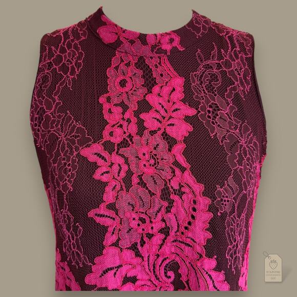 Maurices Burgundy & Hot Pink Floral Lace Sleeveless Top - Women’s M - Picture 2 of 7